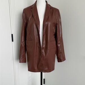 Women's Brown Faux Leather Longline Jacket